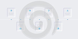 Infographic in neumorphism style. Business concept with 7 options or steps. Timeline development process