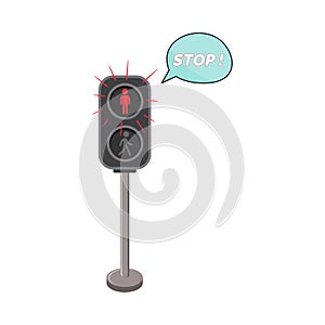 Infographic pedestrian traffic light signal with red man icon sign. Simple flat cartoon symbols. Perfect for cover presentation, c