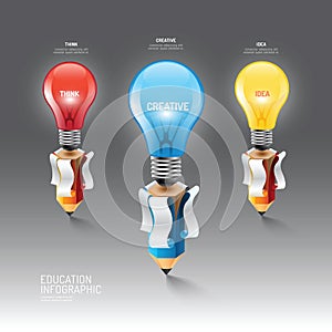 Infographic pencil with light bulb idea. Vector illustration.education nature environment concept.can be used for layout, banner