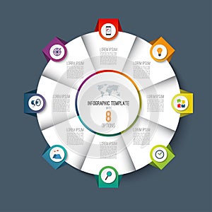 Infographic pie chart circle with 8 options.