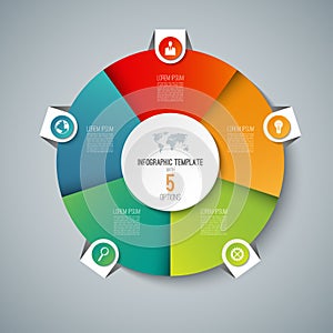 Infographic pie chart circle template with 5 options.