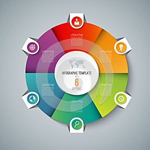 Infographic pie chart circle template with 6 options.