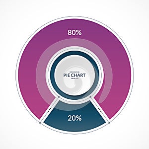 Infographic pie chart circle in thin line flat style. Share of 80 and 20 percent. Vector illustration