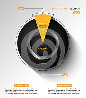 Infographic pie chart template. Share of 10 and 90 percent. Vector illustration