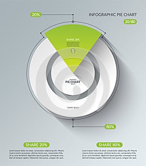 Infographic pie chart template. Share of 20 and 80 percent. Vector illustration