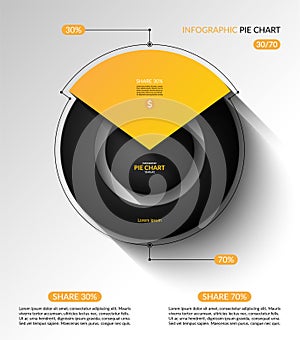 Infographic pie chart template. Share of 30 and 70 percent. Vector illustration