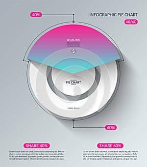 Infographic pie chart template. Share of 40 and 60 percent. Vector illustration