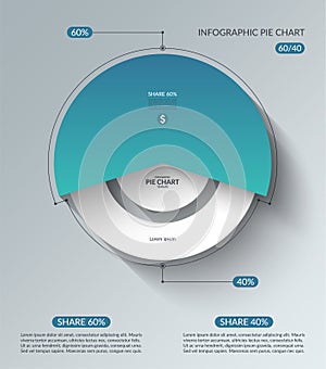 Infographic pie chart template. Share of 60 and40 percent. Vector illustration