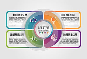 Infographic pie circle modern timeline design vector template for business with 4 steps or options illustrate a strategy. Can be