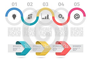 Infographic process business chart and arrows with step up options. Vector template in vintage pastel colors