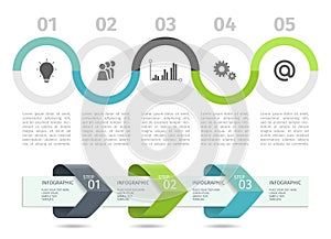 Infographic process chart and arrows with step up options. Vector template.