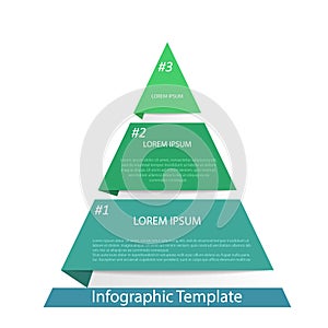 Infographic pyramid. The triangle diagram is divided into 3 parts