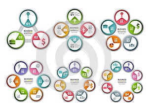 Infographic radial shapes. Circled charts and processes visualization