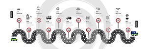 Infographic Roadmap template for business. 12 Months modern Timeline element diagram calendar, 4 quarter steps milestone EV Car