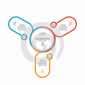 Infographic round chart with 3 steps, parts, options, processes. Vector cycle diagram with thin line icons.