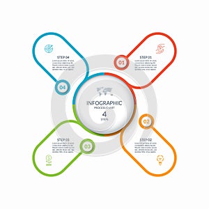 Infographic round chart with 4 steps, parts, options, processes. Vector cycle diagram with thin line icons.