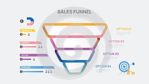 Infographic Sales funnel diagram label template for business. Modern Timeline inbound step, digital marketing data, presentation