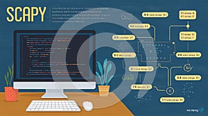 An infographic for Scapy, a library utility for the Python language, made for analyzing computer networks
