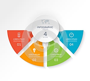 Infographic semicircle template with 4 options. Can be used as a chart, workflow layout, diagram, web banner.