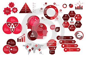 Infographic set red color scheme business graph arrow elements chart visualization