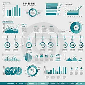 Infographic showcasing various data visualization elements, including bar charts, line photo