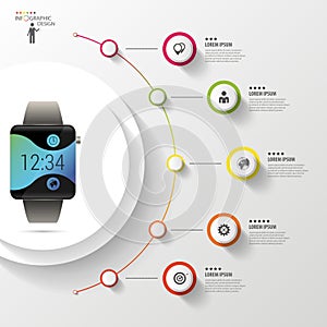 Infographic. Smart watch. Business concept. Colorful circle with icons. Vector illustration
