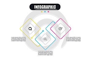 Infographic square presentation with vector three steps. Timeline infographic design for business 3 options. Creative concept for