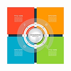 Infographic square template with 4 steps, parts, elements. Diagram or chart with four options.