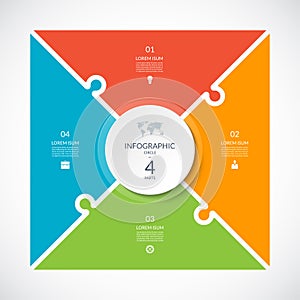 Infographic square template in puzzle style. Vector cycle diagram with 4 parts, options. photo