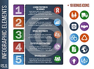 Infographic step by step template or site banner with integrated icons.