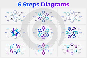 Infographic with 6 steps, six step diagram template for presentation, circular process chart, workflow cycle visualization for