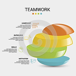 Infographic Teamwork icons vector illustration. 4 colored steps info template with editable text.