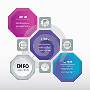 Infographic of technological or education process with three steps. Business presentation, info graphics consisting of Octagons