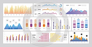 Infographic technology UI interface. Network management data screen with charts, diagrams steps, options for presentation