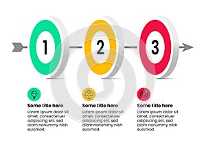 Infographic template. 3 dartboard with numbers and space for text