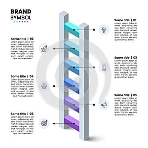 Infographic template. 3d ladder with 6 steps and icons