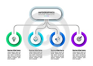 Infographic template. 4 connected circles with icons