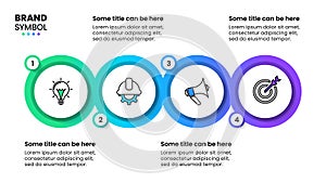 Infographic template. 4 connected circles with icons