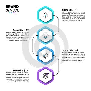 Infographic template. 4 connected hexagons in a line