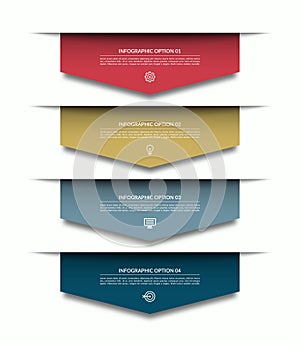 Infographic template with 4 downward colorful paper arrows. Can be used for diagram, chart, web design.