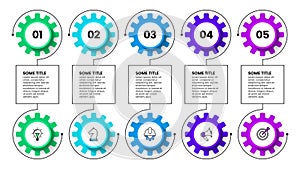 Infographic template. 5 gears with icons and text