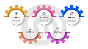 Infographic template. 5 gears in line with text. Vector