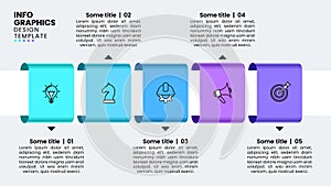 Infographic template. 5 ribbons in a row with icons