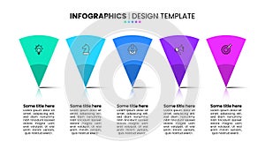 Infographic template. 5 standing triangles in a row