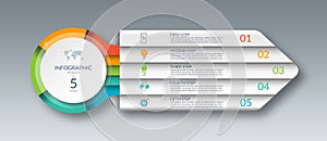 Infographic template with 5 steps, options, parts. 5-step vector banner in the form of an arrow.