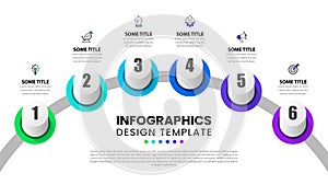 Infographic template. 6 buttons with numbers and icons