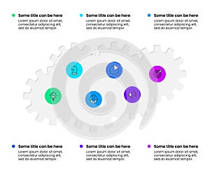 Infographic template. 6 connected gears in the shape of a cloud