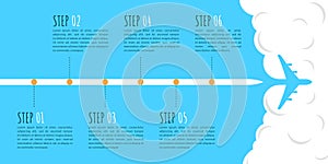 Infographic template with 6 options or steps. Travel timeline