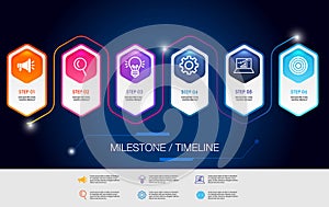 Infographic template of 6 step road map milestone for business.