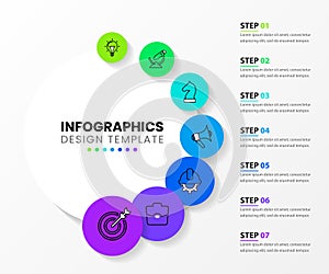 Infographic template. 7 growing circles with icons